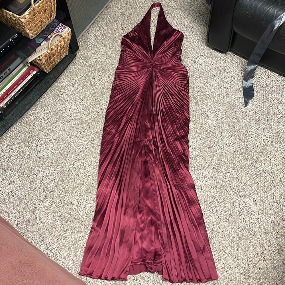 Carmen Marc Valvo Pleated Halter Gown